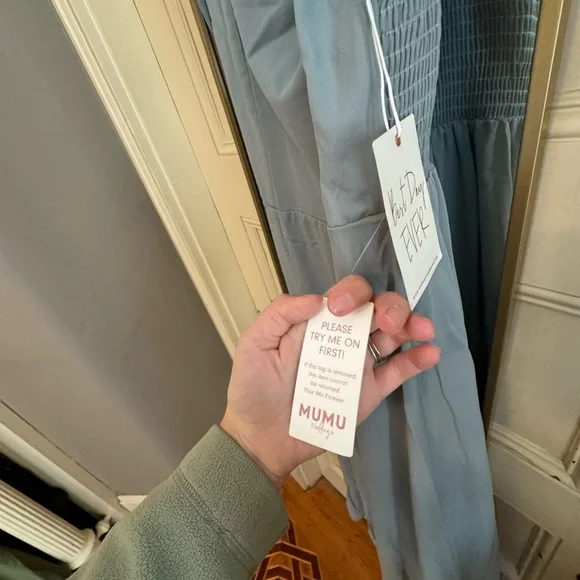 Elegant Green show me your MUMU Dress Claire Midi Silver Sage  crisp large - Picture 6 of 8